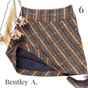 Bentley A. Cotton Blend Tweed Plaid Skirt Sz 6